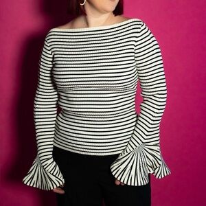 Striped Off-Shoulder Top with Flared Sleeves